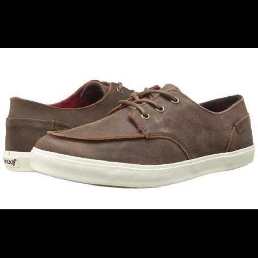 Reef Brown Leather Deckhand 2 Flannel Sneakers